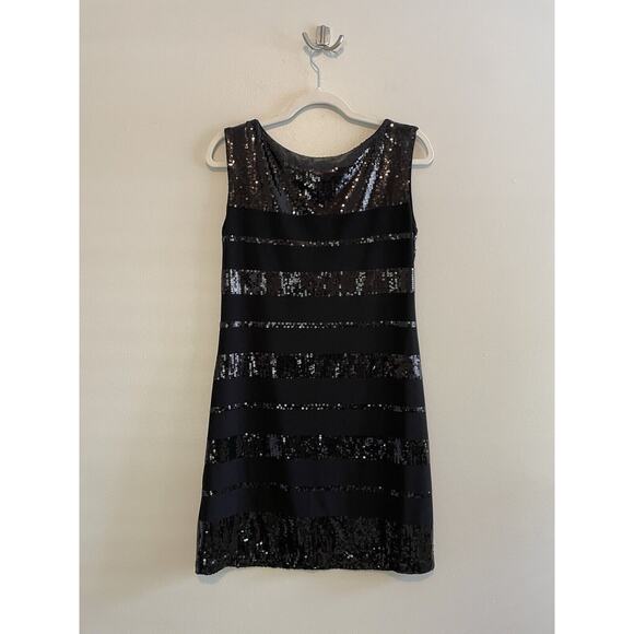 NWT $120 White House Black Market Size XS Black Sequin Striped Sleeveless Dress - Picture 2 of 6